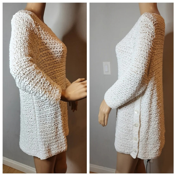 J. Jill button side open knit white tunic top. Women's size Large Petite. - Picture 6 of 13